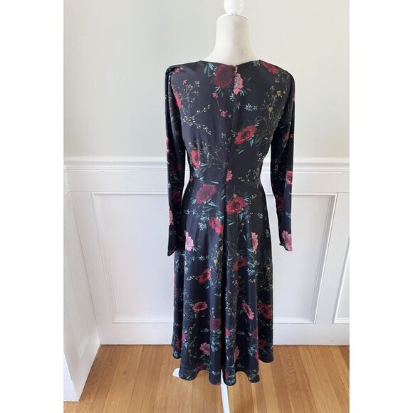 Hobbs Chloe Black Floral Print Long Sleeve Midi Dress Fully Lined Size 6 Excelle - Picture 5 of 8